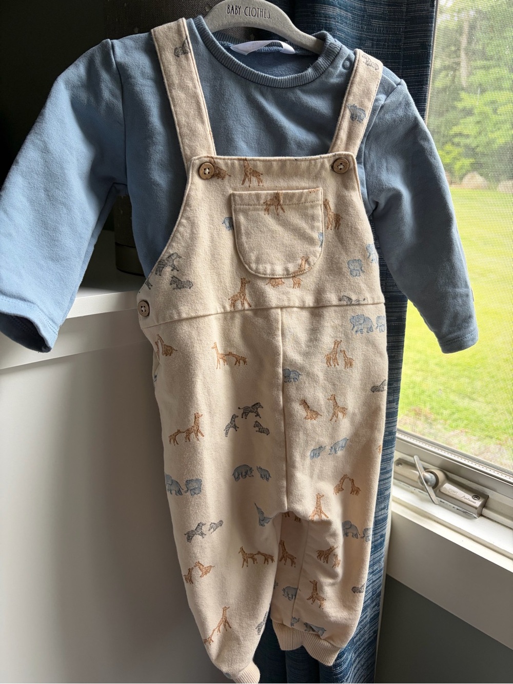 Mayoral Cream Animal-Print Overalls with Blue Top